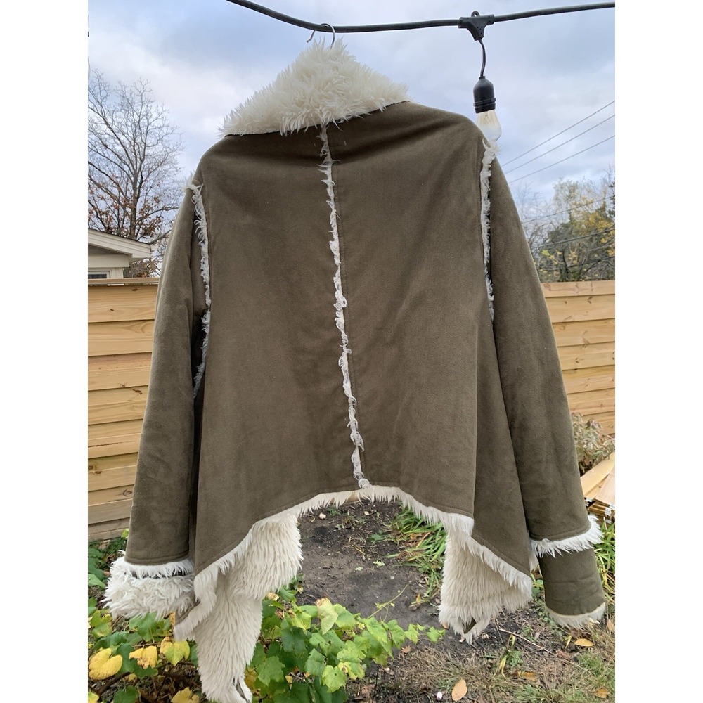 UNIF Chelsea Shearling Coat Women small Olive Faux Fur Open Front penny lane Y2K - Picture 3 of 16